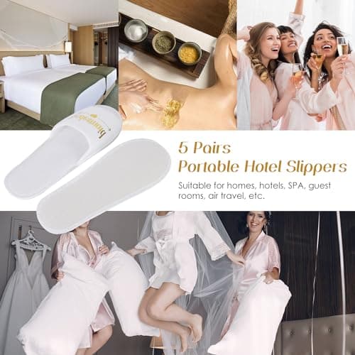 5 Pairs Disposable Spa Slippers, Open Toe Hotel Slipper Guest Slipper for Spa Party Guest Travel Home Hotel (Bridesmaid-2) — view 6