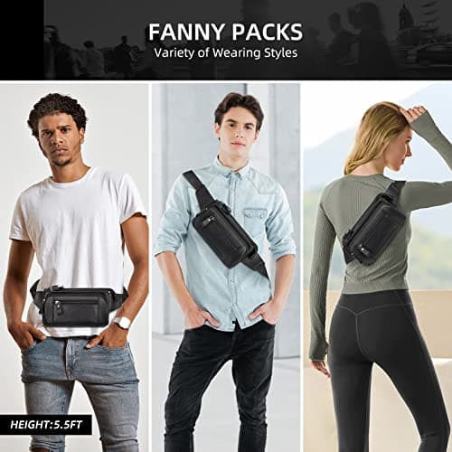 HUMERPAUL Black Bumbags Leather Fanny Pack for Men Women,Small Sling Bag — view 2