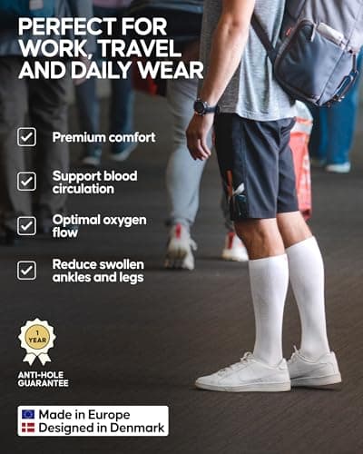 DANISH ENDURANCE Compression Socks, Organic Cotton Flight Socks, 14-18 mmHg, Men & Women, Unisex, Grey, 6-8 — view 3