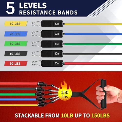 Whatafit Resistance Bands Set (11pcs), Exercise Bands with Door Anchor, Handles, Carry Bag, Legs Ankle Straps for Resistance Training, Physical Therapy, Home Workouts — view 2