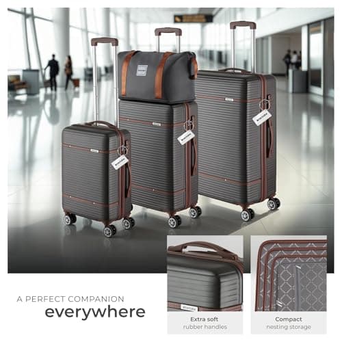 tectake® 13-Piece Suitcase Set, ABS Hard-Shell Luggage Set with Telescopic Handles, TSA Locks, 360° Wheels, Incl. M, L & XL Suitcase, Expandable Travel Bag, Toiletry Bag & 8 Packing Cubes - Anthracite — view 3