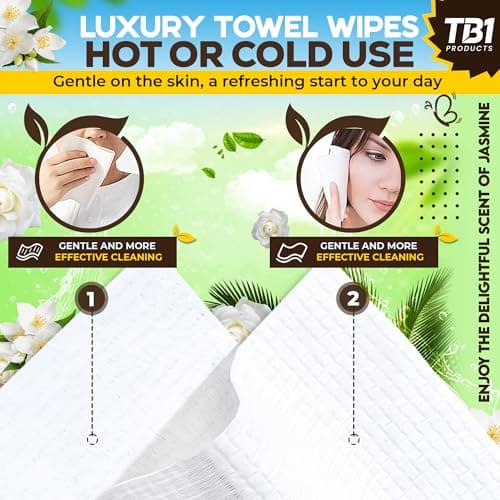 TB1 Products Luxury Towel Wipes 6 Pack – Large 25x25cm Towels – Individually Wrapped Soft Napkins for Face, Hands & Body – Hot or Cold Use for Travel, Events & Hospitality (6 Pack, Jasmine) — view 4