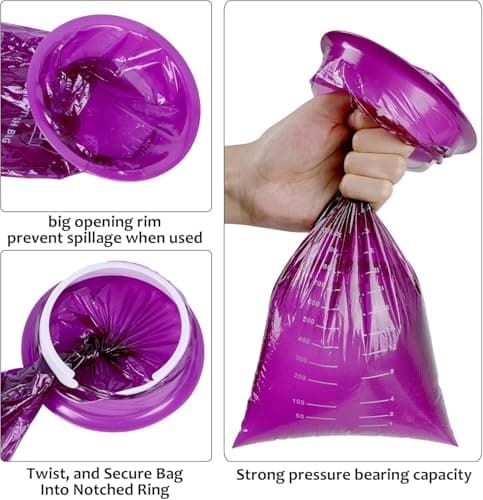 20Pack Vomit Bags Disposable Barf Bags,1000ml High Density Emesis Bags with Snap,Perfect for Morning Sickness,Kids,Pregnant Woman,Car Motion Sickness，Airsick (Purple) — view 3