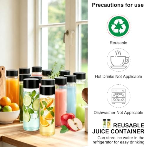 8 Pack 300ml Juice Bottles, Plastic Bottles with Lids, Leakproof Smoothie Bottles Empty Beverage Containers for Juice Milk Water Cold Brew Coffee Protein Shakes, Fridge Storage, Home, School, Office — view 5