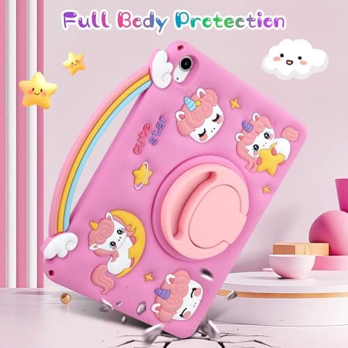 Aolcev for iPad A16 11th Generation Case 11 inch 2025, iPad 10th Generation Case 10.9 2022 Kids Girls with Shoulder Strap 360°Rotating Stand Unicorn Keyring Soft Silicone Protective Cover-Rose Pink — view 6