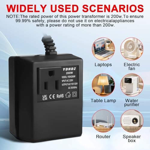 200W Step-Down Power Supply voltage converter 220V/240V to 110V/120V(UK Plug), Smart and Efficient Temperature-Protected Adapter, Suitable for WiFi, POS Machines and Power Bank — view 4