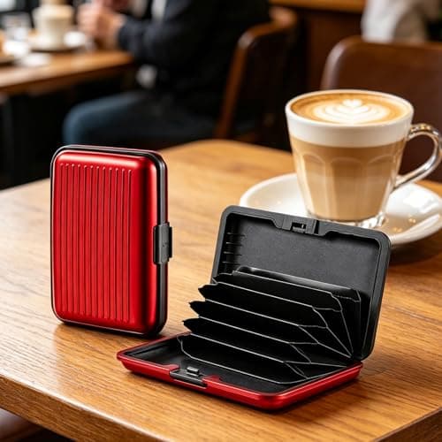 ASREJUR 3PCS RFID Blocking Credit Card Holder,Card Protector, Aluminium Cards Wallets for Men & Women, Metal ID Organiser Wallet with 6 Slots,Compact and Convenient, Travel Wallet(Red, Silver,Black) — view 3