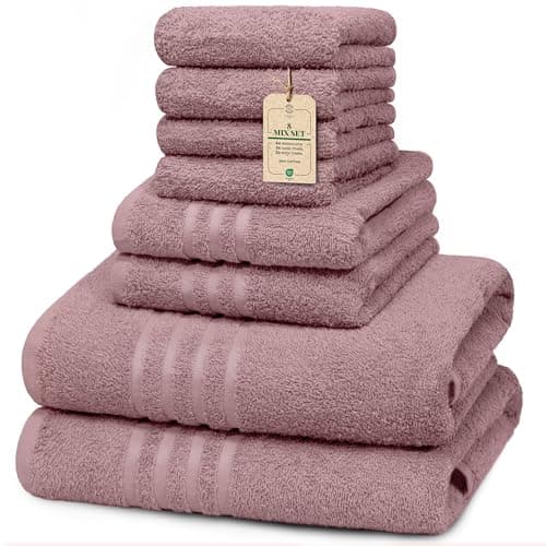 HomeBurg CORE 8-Piece Cotton Towel Set, Value Pack, Absorbent, Lightweight