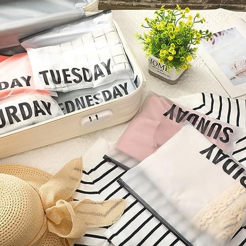 Yeaqee 14 Pcs Kids Packing Cubes for Travel Days of Week Daily Outfit Suitcase Organizers Pouches Hospital Bag for Boys Girls Family Vacations Summer Camp Suitcase — view 3