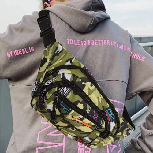 Bum Bag,Camo Bumbag Camouflage Belt Bag Waist Bag Fanny Pack Fabric Nylon Money Belt for Men Boys Running Hiking Travel Sports 13.65 * 4.68 Inch Grey — view 3