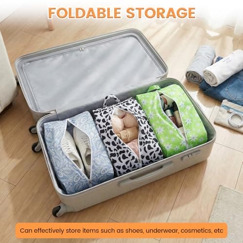 5 Pack Travel Shoe Bags for Men & Women - Waterproof Polyester Shoe Storage Pouch with Sturdy Handle & Zipper - Portable Luggage Organizer for Vacation, Gym & Daily Use — view 6