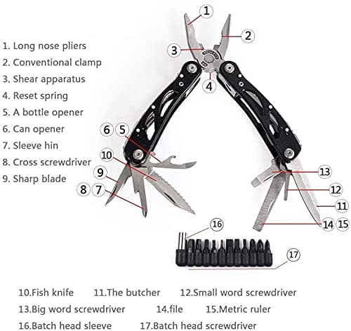 Grizef Multitool Pliers, Durable Stainless Steel 24-in-1 Multi-Purpose Pocket Folding Pliers with Screwdriver Kits, Outdoor Multi-Functional Utility Tools for Outdoor Activities, DIY Activities — view 3