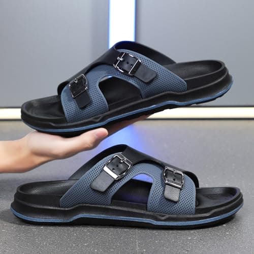 Unisex Soft Sole Non Slip Breathable Beach Slippers for Women Men, Lightweight Summer Sandals with Arch Support, Outdoor Casual Flip Flops for Pool Walking Travel, Size 6-12 (Blue, 8) — view 5
