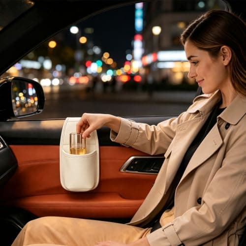 Car Door Cups Holder Window Hanging Organizer,Car Door Storage Pocket，White — view 3