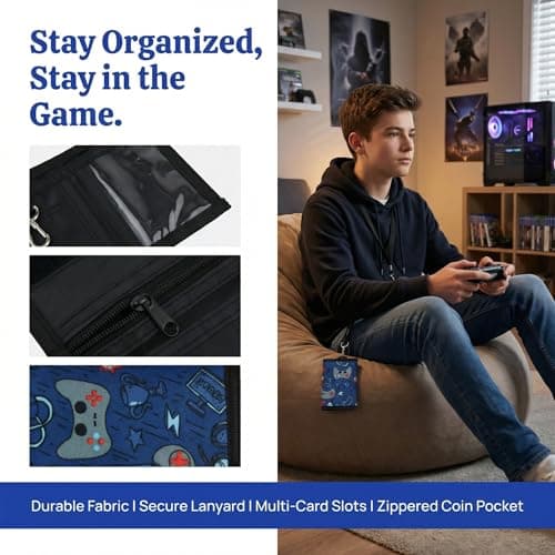 Solvio Boys Wallet, Tri-fold Kids Wallet for Boys Ages 4-16, Waterproof Canvas Children's Wallet with Zippered Coin Pocket, Detachable Lanyard, Ideal Gifts for School & Travel (Game Console Theme) — view 3