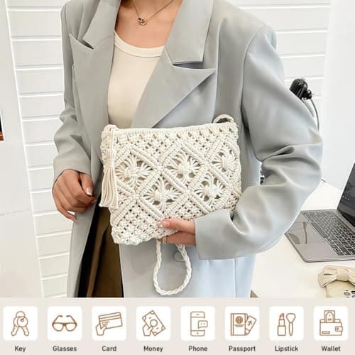 J U H U T O N G Women's Cross-Body Bags,White Crossbody Bags for Women,Summer Beach Messenger Purse with Zipper, Multi-Purpose Phone/Wallet Clutch for Travel & Holiday — view 4