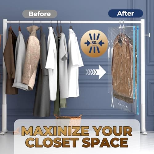 Hanging Closet Organizer Vacuum Seal Bags Multipurpose Moving Travel Bags Moisture-Proof and Durable for Clothing, Jackets, Suits, Dresses, Etc. (4 145x70cm+4 105x70cm) — view 6