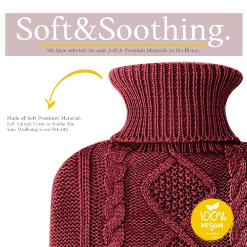 Hot Water Bottle - with Soft Premium Knitted Cover - Burgundy, 2L - Heating Pad for Menstrual Cramps and Period Comfort - Bed Foot Warmer - Hot & Cold Compress for Back, Stomach, Neck Pain Relief — view 2