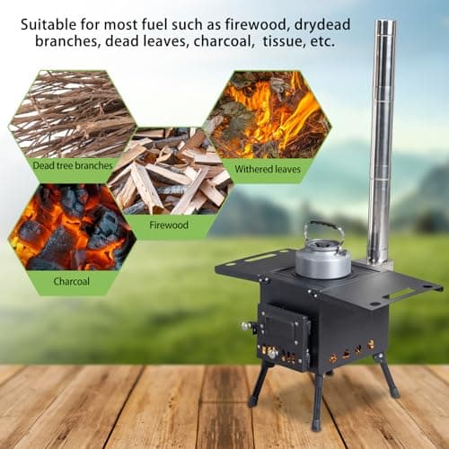 Outopee Portable Camping Wood Stove, Stainless Chimney Pipes — view 5