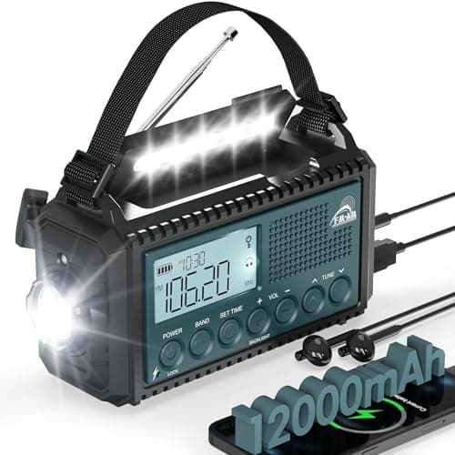 Roxicosly 12000mAh Solar Wind Up Radio with Phone Charger, 5-Ways Powered