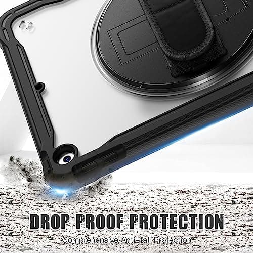 Gerutek Case for iPad 9th/8th/7th Generation 10.2 Inch, Heavy Duty Shockproof, Rugged Cover with 360° Rotating Stand & Hand Strap, Shoulder Strap, Drop Protection Shell with Clear Back, Black — view 5