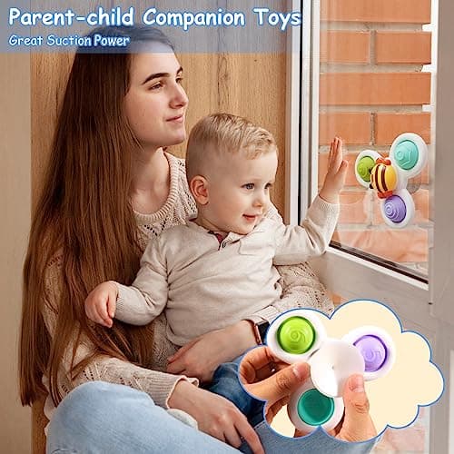 Yumuwind Suction Cup Spinner Toys, Spinners for Babies with Silicone Bubbles Kids for Bath and Window, Baby Sensory Spinner Toy Release Anxiety Travel Toys, Baby Bath Toys for 1+ Years Old… — view 4