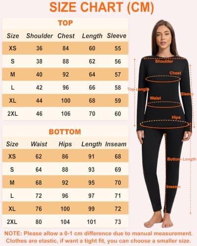 Stathmon Women's Thermals Underwear Set, 210 GSM Soft Fleece Lined, Black — view 6
