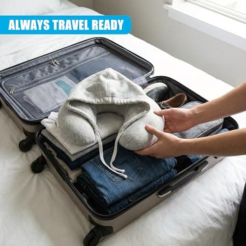 GEEZY Travel Pillow Soft Comfortable Hooded U Shape Airplane Neck Pillow, Head & Neck Support Sleeping Rest Cushion Compact & Lightweight Car Train Pillow — view 6