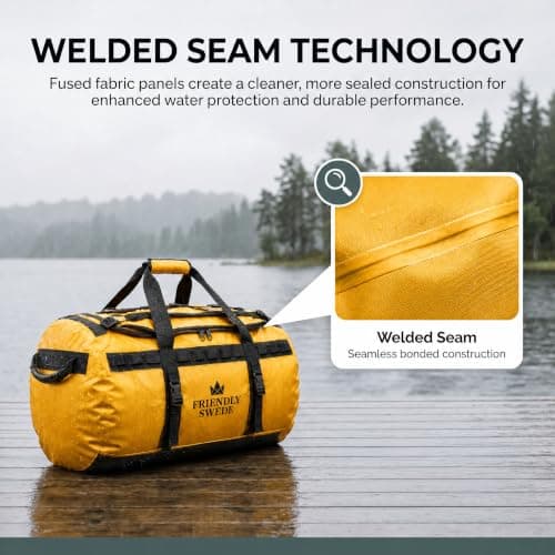 The Friendly Swede Water-Resistant Duffle Bag Backpack, 500D PVC,90L Yellow — view 3