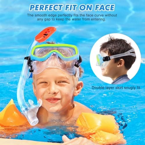 KUYOU Kids Snorkel Set Dry Top Snorkeling Gear,180°Panoramic Wide View Swimming Diving Mask for Kids Youth Boys Girls Junior Age 5-12 (Blue+Yellow) — view 6