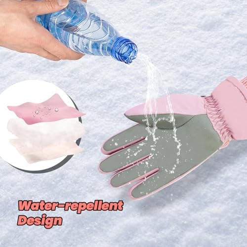 Feelorna Ski Gloves for Women, Winter Thermal Touchscreen Waterproof Gloves with Adjustable Wristband, Plush Lining Windproof Warm Snowboard Snow Glove for Skiing Cycling Running (pink) — view 4