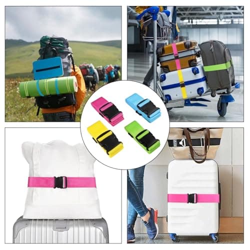 Kyrio 4 PCS Luggage Straps for Suitcases, Heavy Duty Luggage Straps, Adjustable Luggage Strap for Travel Bag Luggage（Light Blue, Fluorescent Green, Yellow, Enamel Red） — view 5
