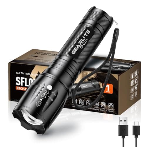 GEARLITE Torch Rechargeable, 2000LM Zoomable Rechargeable Torch with 3 Modes, Long-Lasting IP65 Waterproof Torches LED Super Bright for Camping, Hiking, Emergencies - Gifts for Men Dad Him