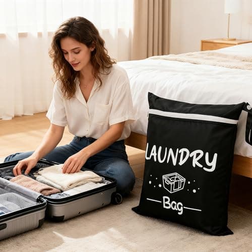 2 Pcs Travel Laundry Bags, Waterproof for Dirty Clothes, Travel Essentials for Caravan Holiday, Suitcase Laundry Bag for Travelling, Dirty Clothes Bags (Black, Grey) — view 6
