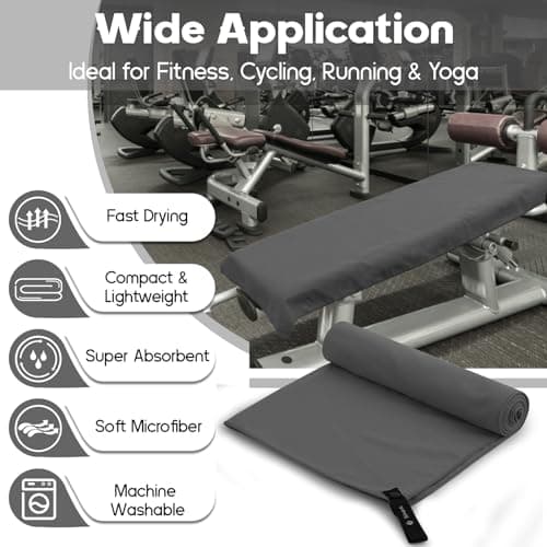 Sinand Microfibre towel 2 Pack |160x80cm+80x40cm| Ultra Lightweight Gym Towel, Quick Dry Microfiber Towels for Sports Travel Camping Beach Swimming (Dark gray) — view 2