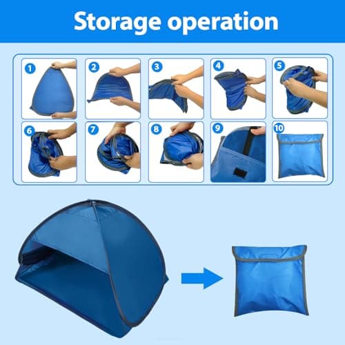 RNPKZ Pop Up Beach Tent, Mini Sun Shade Tent with Zipper Pocket & Storage Bag, Portable Sun Shelter, Pop Up Tent, Pop Up Beach Shelter for Face & Head UV Protection, for Adult, Kid & Pets (Blue) — view 4