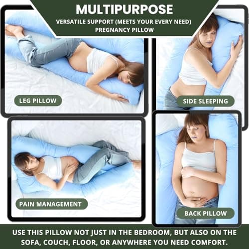 Bedding Home 9ft U Shaped Pregnancy Pillow | Orthopedic Cuddle Cushion Full Body Pillows for Adults with Cover | Side Sleeper Maternity Pillow | 9ft Long Pillows & Blue Cover — view 4