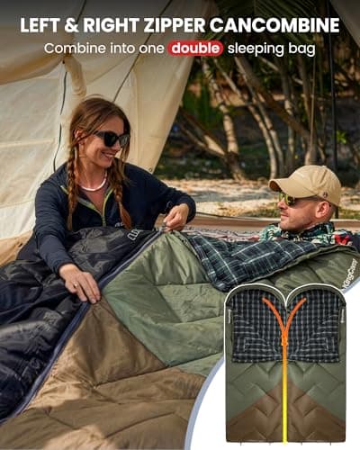 KingCamp Adult Sleeping Bag,100% Cotton Flannel Lining, Comfort 7℃,Olive_R — view 4