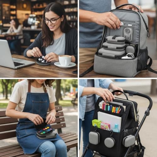 4 Pcs Headphone Hard Case Protection Bags, Portable Zip Shell Carrying Earbud Storage Pouches, Headphone Storage Portable Earphone Cases with Mini Wired Headset (Grey) — view 4
