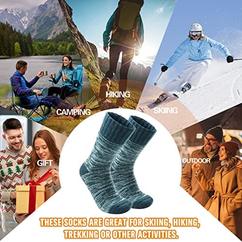 Welwoos Heated Thermal Socks for Women Winter Warm Ski Thick Boot Insulated Gift Socks Stocking Fillers for Women 3 Pairs (Purple & Blue & Grey B,L) — view 2
