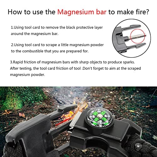 NVioAsport 20 in 1 Survival Paracord Bracelet Adjustable Gear Kit with SOS LED Light, Fire Starter, Bigger Compass, Survival Whistle, Perfect for Camping, Hiking, Fishing — view 5