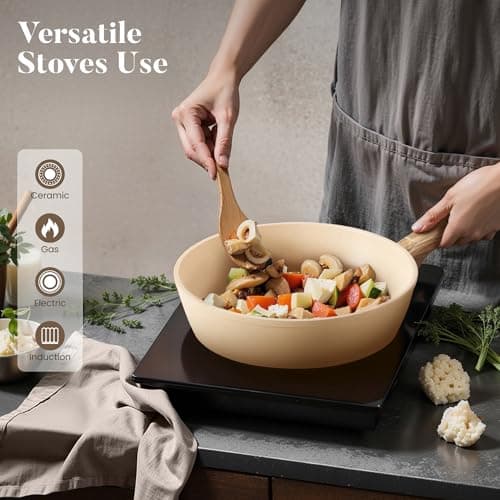Kitchen Academy Induction Hob Pots and Pans Set Non Stick, Beige — view 3