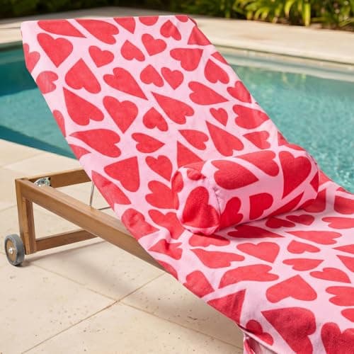 OHS Hearts Inflatable Bolster Pillow, Lightweight Compact Sun Lounger Cushion with Microfibre Cover Outdoor Cushions Back Support Inflatable Cushion for Travel Poolside Beach Accessories, Pink/Red — view 3