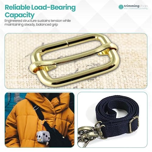 Trimming Shop 2pcs Triglide Slider Buckle Metal Adjustable Durable Lightweight Slide Buckle for Webbing Straps, Backpack, Fasteners Strap, Pet Collars and Bag Accessories, 50mm, Gunmetal — view 6