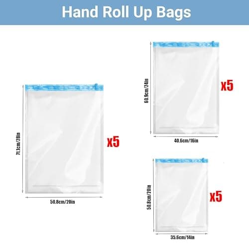 Compression Bags for Travel, 15-Pack Vacuum Storage Bags (5S/5M/5L) Roll-Up Space Saver Bags, No Need For Vacuum Machine Or Pump, Reusable Vacuum Travel Storage Bag — view 3