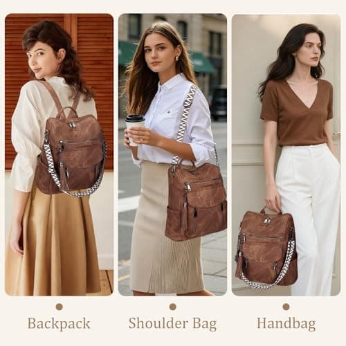 LEASOUL Rucksack Bag for Women, Vegan Leather Backpack Womens, Ladies Fashion Backpacks for Work University Travel Business — view 2