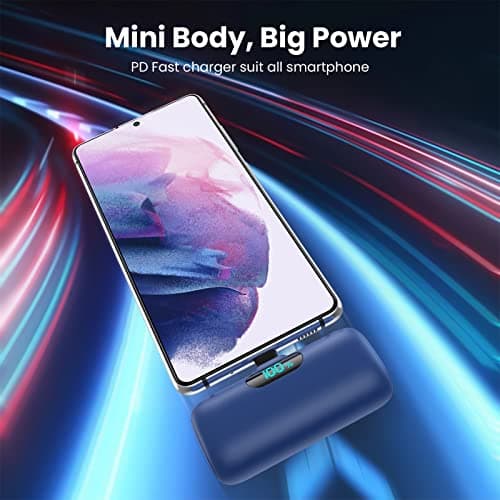 Feob Power Bank USB C 5000mAh,15W PD 3.0A Fast Charging Portable Charger Mini Power Bank LCD Display Battery Pack Compatible with iPhone 17/16/15 Series, Samsung/Note/Moto/LG/Pixel/Nexus etc - Blue — view 2