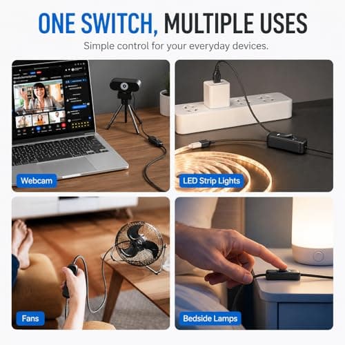 Flomiara USB A to USB C Cable with On Off Switch, Inline USB Type C Power Cable for LED Strip Lights, Webcam, Desk Fan & Power Bank, Short USB Switch Cord (30CM) — view 4