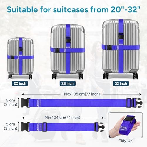 travel inspira Luggage Strap 2 Packs, Travel Suitcase Straps (Blue) — view 2