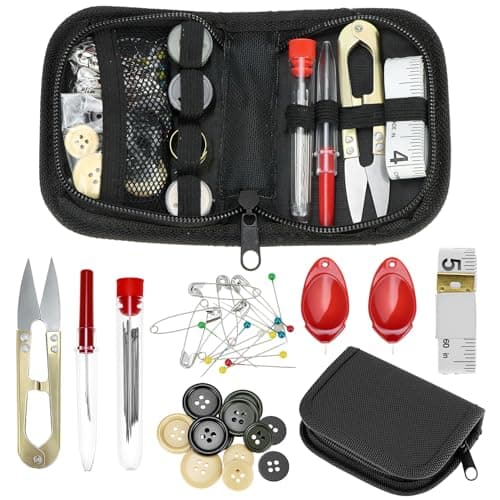 QWORK Military Sewing Kit Tactical Survival Repair Set with Heavy Duty Nylon Zipper Case, Basic Mending Tools with Military Buttons & 3 Large Thread Spools for Camping & Field Use